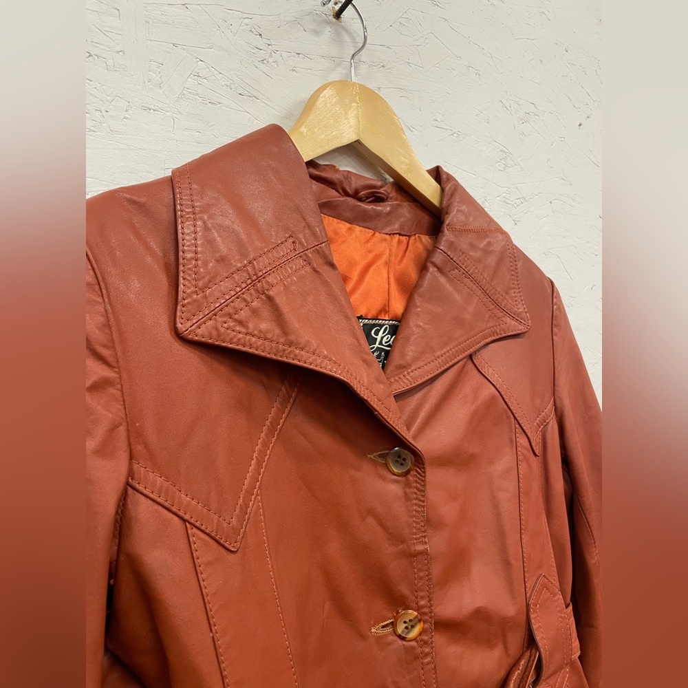 Vintage 1970s Learsi Rusty Orange Belted  Leather Jacket, 14 (See measurements)